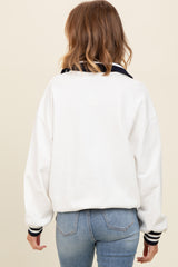 White Contrast Stripe Half Zip Pullover