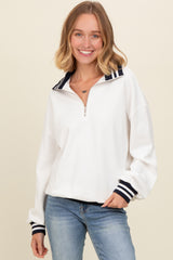 White Contrast Stripe Half Zip Pullover