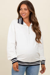 White Contrast Stripe Maternity Half Zip Pullover