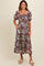 Black Floral Puff Sleeve Midi Dress