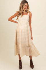 Cream Gingham Shoulder Tie Maternity Dress