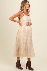 Cream Gingham Shoulder Tie Maternity Dress