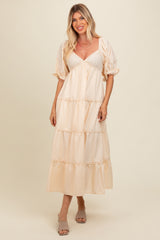 Cream Deep V-Neck Tiered Maternity Maxi Dress