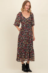 Black Floral Empire Waist Maxi Dress