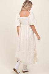 Ivory Smocked Puff Sleeve Maxi Dress