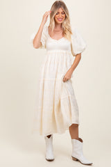 Ivory Smocked Puff Sleeve Maxi Dress