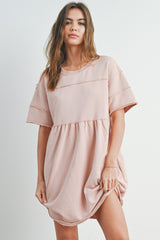 Mauve Washed French Terry Short Sleeve Dress