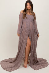 Mocha Lace Off Shoulder Maternity Photoshoot Gown/Dress