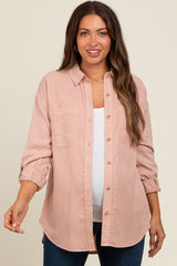 Peach Button Down Maternity Top