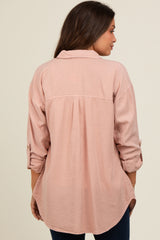 Peach Button Down Maternity Top