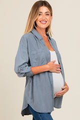 Blue Button Down Maternity Top