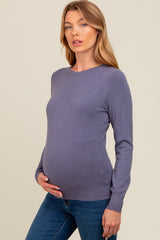 Periwinkle Basic Soft Knit Maternity Sweater