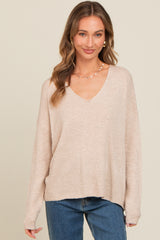 Cream V-Neck Basic Sweater