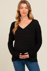 Black V-Neck Basic Maternity Sweater