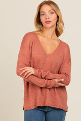 Rust V-Neck Basic Sweater