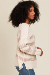 Beige Striped Waffle Knit Sweater