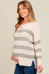 Forest Green Striped Waffle Knit Maternity Sweater