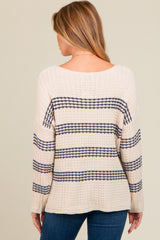 Navy Blue Striped Waffle Knit Maternity Sweater