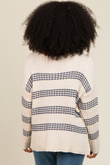 Navy Blue Striped Waffle Knit Sweater