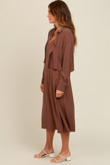 Mocha Linen Cropped Shirt Midi Dress Set