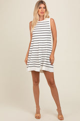 Ivory Striped Knit Pleated Maternity A-Line Mini Dress