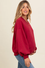 Burgundy Oversized Balloon Sleeve Maternity Sweatshirt