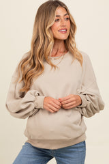 Light Taupe Oversized Balloon Sleeve Maternity Sweatshirt