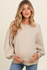 Light Taupe Oversized Balloon Sleeve Maternity Sweatshirt