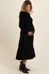 Black Sweater Top Tiered Maternity Midi Dress