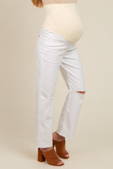 White Slit Knee Maternity Jeans