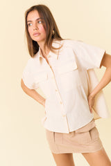 Butter Pin Stripe Short Sleeve Utility Button-Down