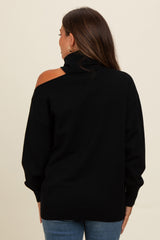 Black Cold Shoulder Turtle Neck Maternity Sweater