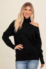 Black Cold Shoulder Turtle Neck Sweater