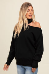 Black Cold Shoulder Turtle Neck Sweater