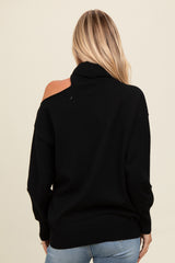 Black Cold Shoulder Turtle Neck Sweater