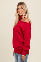 Red Cold Shoulder Turtle Neck Sweater