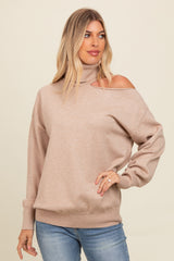 Beige Cold Shoulder Turtle Neck Sweater