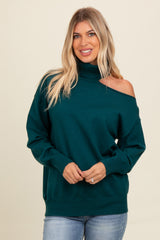 Dark Teal Cold Shoulder Turtle Neck Sweater