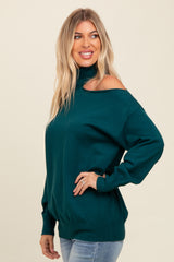 Dark Teal Cold Shoulder Turtle Neck Sweater