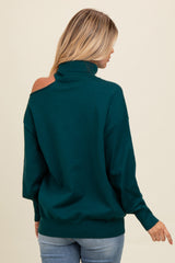 Dark Teal Cold Shoulder Turtle Neck Sweater