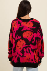 Fuchsia Abstract Fuzzy Knit Sweater