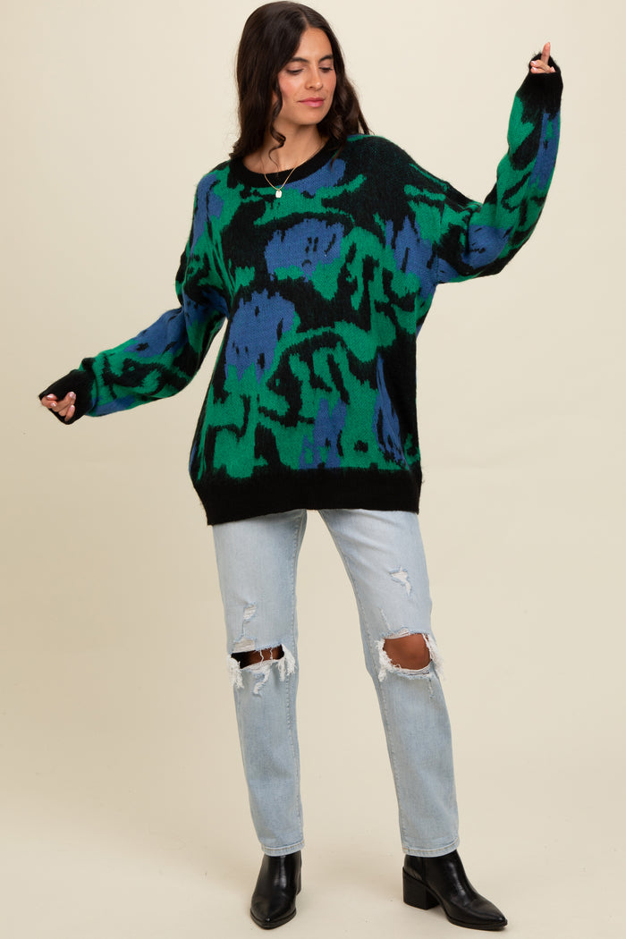 Green Abstract Fuzzy Knit Sweater