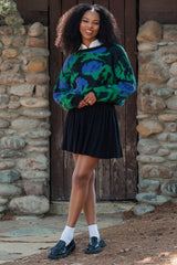 Green Abstract Fuzzy Knit Maternity Sweater