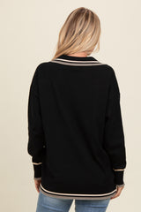 Black Contrast Trim Collared Sweater