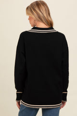 Black Contrast Trim Collared Maternity Sweater