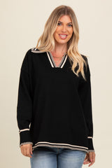 Black Contrast Trim Collared Sweater