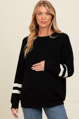 Black Striped Sleeve Relaxed Fit Maternity Sweater