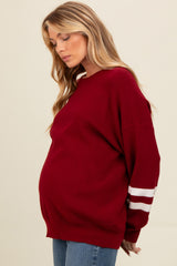 Burgundy Striped Sleeve Relaxed Fit Maternity Sweater