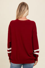 Burgundy Striped Sleeve Relaxed Fit Sweater