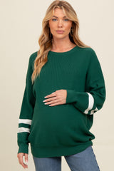 Forest Green Striped Sleeve Relaxed Fit Maternity Sweater